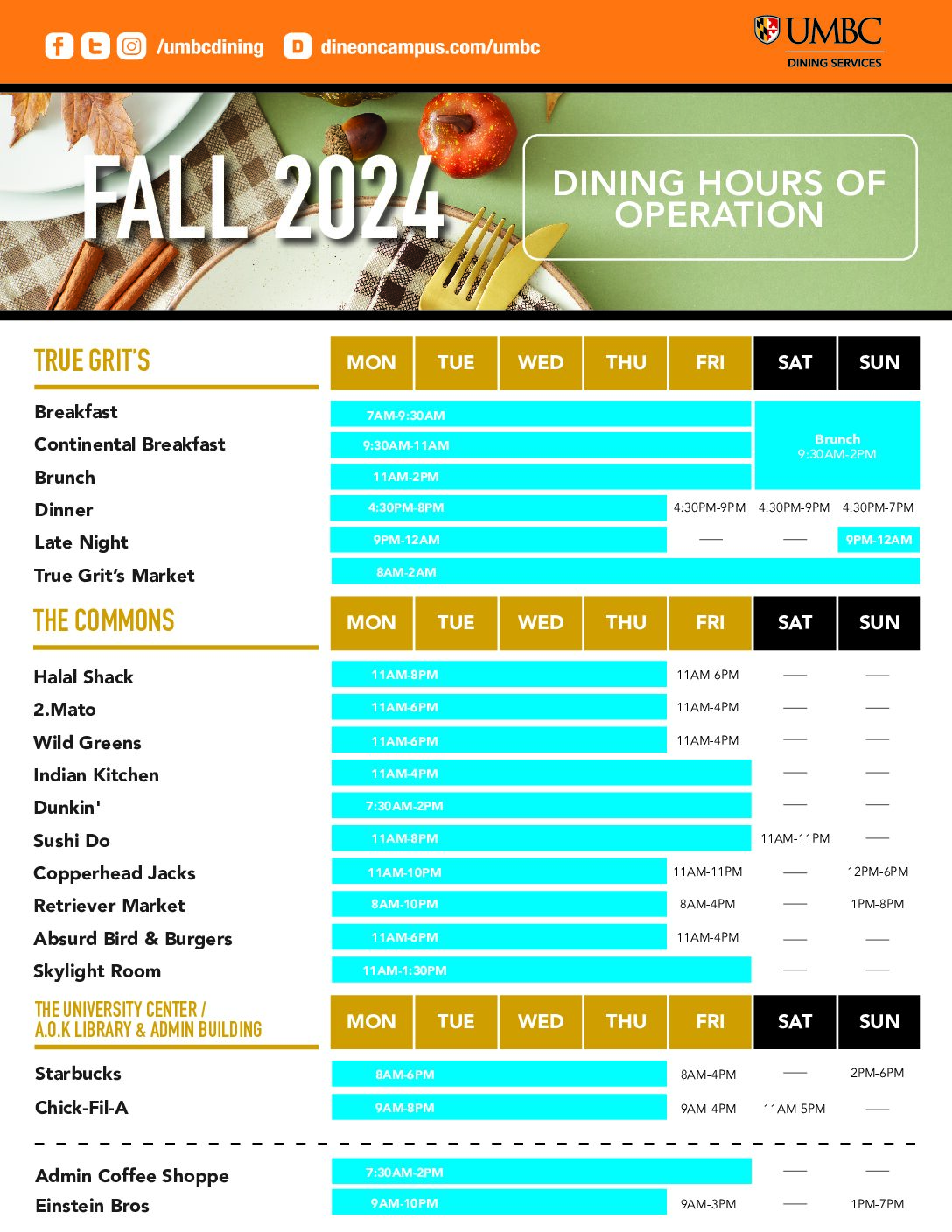 Fall 2024 Dining Hours