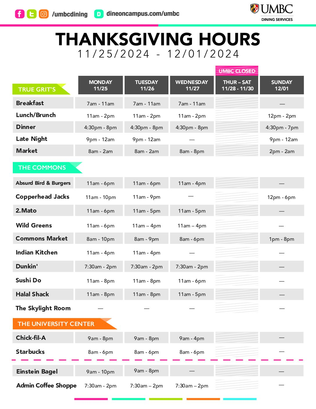 Thanksgiving Dining Hours